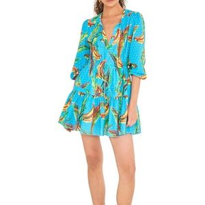 Farm Rio Banana Sky Mini Dress in Blue